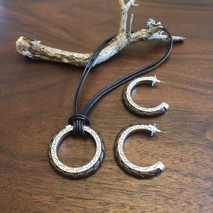 Park Lane Silvertone & Leather Necklace Earring Set